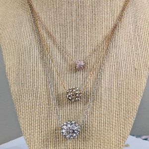 Three tiered rhinestone ball necklace